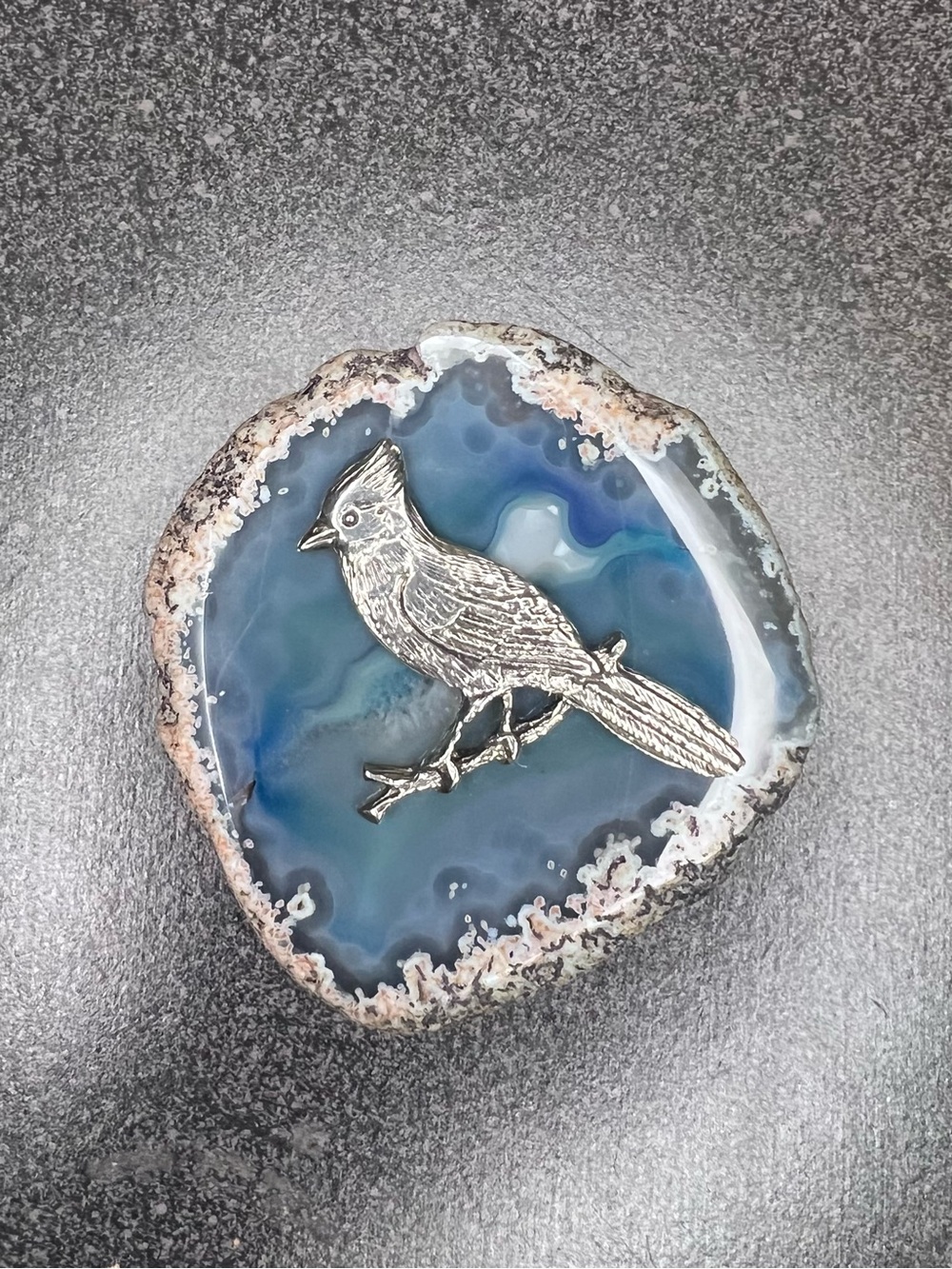 Blue Agate Cardinal Pewter Magnet